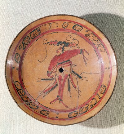 Large tripodal dish depicting an actor or dancer, 600-950 by Mayan